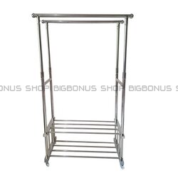 ราวตากผ้าสแตนเลส ราวแขวนผ้าสแตนเลส แบบราวคู่ ชั้นวาง2ชั้น