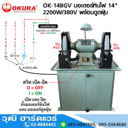OKURA OK-14BGV มอเตอร์หินไฟ 14" 2200W/380V พร้อมดูดฝุ่น