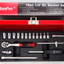 บ็อกชุด AMPRO รู 1/4" 18 ชิ้น (มิล) ขนาด 6 เหลี่ยม (PARABOLA)