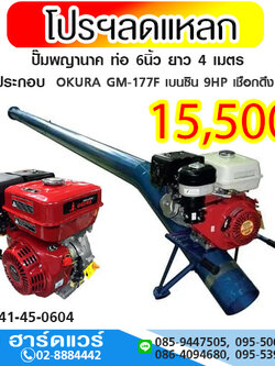 ปั๊มพญานาค ท่อ 6" ยาว 4 เมตร +เบนซิน 9HP GM-177F