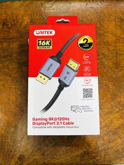 Unitek C1626GY01-1M Display Port 2.1 Cable Gaming 8K@120Hz compatible with 16K@60Hz Resolution