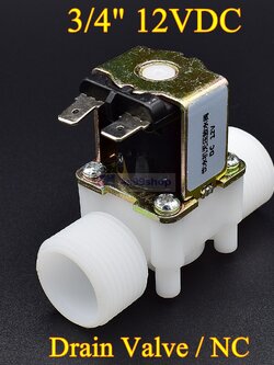 โซลินอยด์วาล์วพลาสติก Solenoid Valve 12VDC 3/4 นิ้ว (วาล์วระบายน้ำที่ไม่มีแรงดัน drain valve)