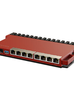 L009UiGS-RM MikroTik L009UiGS-RM - 8-Port Gigabit Ethernet + 1-Port SFP(2.5Gbps) PoE OUT Port 8 (PassivePOE) + MikroTik RouterOS v7, Level5 license (Load Balancing + HotSpot Server) Metal Indoor Case + 1U Rackmount