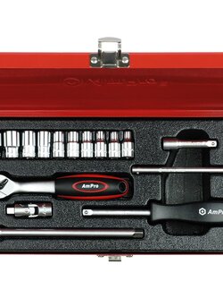 บ็อกชุด AMPRO รู 1/4" 16 ชิ้น (หุน) ขนาด 6 เหลี่ยม (PARABOLA)