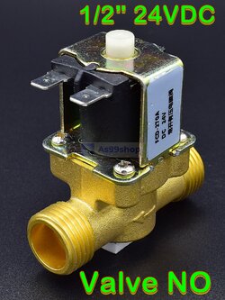 โซลินอยด์วาล์วทองเหลือง Solenoid Valve (NO) 24VDC 1/2 นิ้ว สำหรับเปิด-ปิด น้ำ