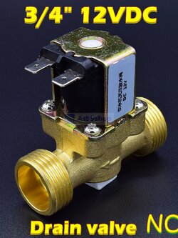 โซลินอยด์วาล์วทองเหลือง Solenoid Valve 12VDC 3/4 นิ้ว (วาล์วระบายน้ำที่ไม่มีแรงดัน drain valve)