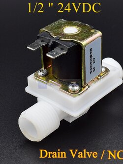 โซลินอยด์วาล์วพลาสติก Solenoid Valve 24VDC 1/2 นิ้ว (วาล์วระบายน้ำที่ไม่มีแรงดัน drain valve)