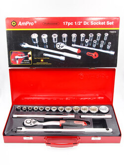 บ็อกชุด AMPRO รู 1/2" 17 ชิ้น (หุน) ขนาด 6 เหลี่ยม (PARABOLA)