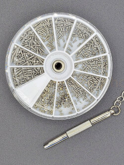 สกรูยึด สำหรับแว่นตาเครื่องมือซ่อมแซมสำหรับช่างทำนาฬิกา 600 ชิ้น พร้อมไขควง 2 ทาง