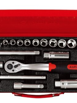 บ็อกชุด AMPRO รู 3/8" 24 ชิ้น (มิล) ขนาด 6 เหลี่ยม (PARABOLA)