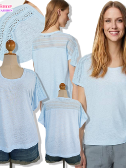 Ha4389 *แบรนด์นอก Mark & Spencer* ไซส์ 22 เสื้อสาวอวบสีฟ้าแต่งลูกไม้บ่าหน้าและหลัง ผ้ายืดสลาฟเนื้อดี งานสวยมาก รอบอก 54 ยืด 60 วงแขน 22 - 26 ชาย 56 - 62 ยาว 25 นิ้ว