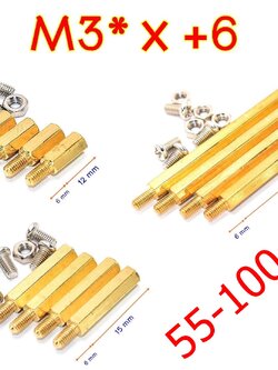 คอลัมน์ M3 *x+6 ( 55-100 mm. ) คอลัมน์ทองแดง หกเหลี่ยม แบบกลวง ( 1 ชุด 4 ตัว )+น๊อต 8 ตัว