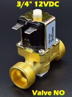 โซลินอยด์วาล์วทองเหลือง Solenoid Valve (NO) 12VDC 3/4 นิ้ว สำหรับเปิด-ปิด น้ำ