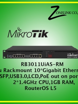 RB3011UiAS-RM MikroTik RB3011UiAS-RM Router 10-Port Gigabit Ethernet, USB 3.0, LCD Status, PoE out on port 10, CPU 2x1.4GHz, RAM 1GB, RouterOS L5