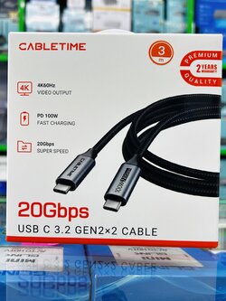 CABLETIME CT-C160-PU31 USB 3.2 Gen 2 Type C ถึง USB Type C Cable 3m 20Gbps