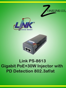 Link PS-8613 Gigabit 30W PoE Injector with PD detection (10/100/1000), IP Camera & Access Point