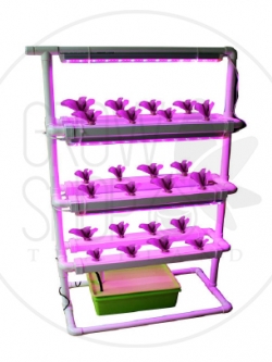 ชุดรางปลูกไฮโดรโปนิกส์ระบบ NFT แบบท่อกลม 24 หลุม 3 ชั้น พร้อมไฟ LED และอุปกรณ์ครบชุด