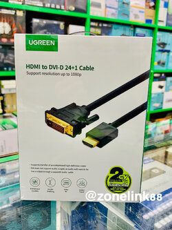 UGREEN 11150 CABLE HDMI TO DVI 24+1 | สาย HDMI ไปเป็น DVI-D 24+1 ใช้งานได้ 2 ทิศทาง HDMI to DVI 24+1 หรือ DVI 24+1 to HDMI