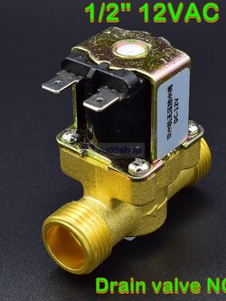 โซลินอยด์วาล์วทองเหลือง Solenoid Valve 12VDC 1/2 นิ้ว (วาล์วระบายน้ำที่ไม่มีแรงดัน drain valve)