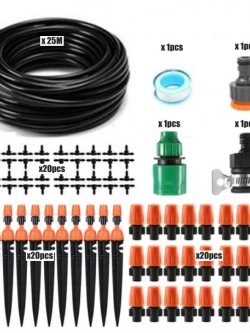  ชุดรดน้ำต้นไม้แบบพ่นและสเปรย์หมอก DIY Micro Drip Irrigation 20ชิ้น สายยาว 25เมตร 