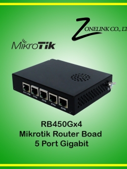 RB450Gx4 Four core 716MHz CPU, 1GB RAM, 5xGigabit Ethernet, PoE out on port #5, RouterOS L5