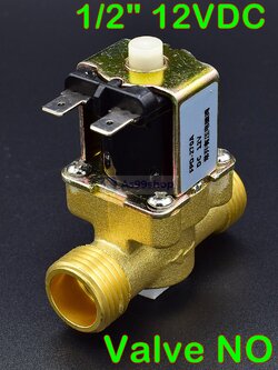 โซลินอยด์วาล์วทองเหลือง Solenoid Valve (NO) 12VDC 1/2 นิ้ว สำหรับเปิด-ปิด น้ำ