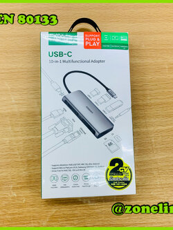 UGREEN รุ่น 80133 USB C 10 in 1 Connector, USB Type C Hub ตัวแปลงสัญญาณภาพ HDMI 4K, VGA 1080P, Card Reader SD/TF, Gigabit Lan 1000Mbps, 3.5mm. Audio, PD 100W รองรับ Apple iPad, Macbook, Microsoft, Samsung Note 9 s10, Huawei P20