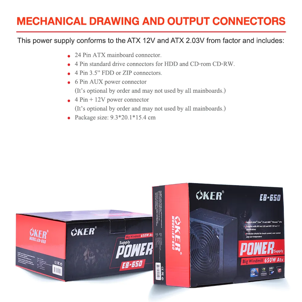 Oker EB-650 POWER SUPPLY BIG WINDMILL 650W ATX POWER SUPPLY